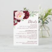 Burgundy Blush Floral Modern Wedding Details Informatiekaartje (Staand voorkant)
