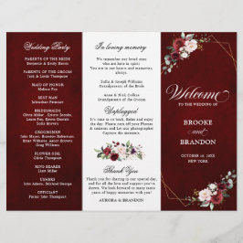 Burgundy Blush Floral Modern Wedding Programme