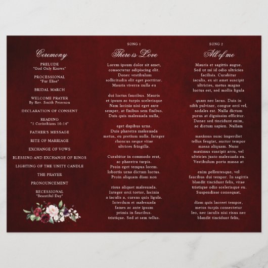 Burgundy Blush Floral Modern Wedding Programme (Achterkant)