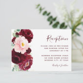 Burgundy Blush Floral Modern Wedding Reception Informatiekaartje (Staand voorkant)