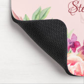 Burgundy Blush Floral Monogram Naam Muismat (Hoek)