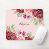 Burgundy Blush Floral Monogram Naam Muismat (Met muis)