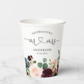 Burgundy Blush Floral Mr en Mrs Script Wedding Papieren Bekers (Achterkant)