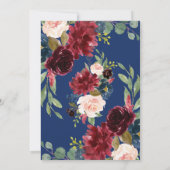 Burgundy Blush Floral Navy Blue Gold Wedding Kaart (Achterkant)