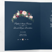 Burgundy Blush Floral Navy Blue Photo Weddenschap Drieluik Programma (Binnenzijde eerst)