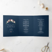 Burgundy Blush Floral Navy Blue Photo Weddenschap Drieluik Programma (Binnen)