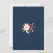 Burgundy Blush Floral Navy Blue Wedding Evening Kaart (Achterkant)