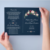 Burgundy Blush Floral Navy Blue Wedding Program Flyer (Hand)