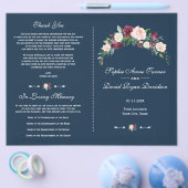 Burgundy Blush Floral Navy Blue Wedding Program Flyer (Enkel)