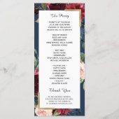 Burgundy Blush Floral Navy Blue Wedding Program Programmakaart (Achterkant)