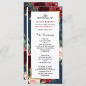 Burgundy Blush Floral Navy Blue Wedding Program Programmakaart (Voorkant / Achterkant)