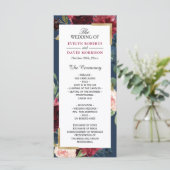 Burgundy Blush Floral Navy Blue Wedding Program Programmakaart (Staand voorkant)
