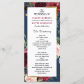 Burgundy Blush Floral Navy Blue Wedding Program Programmakaart (Voorkant)