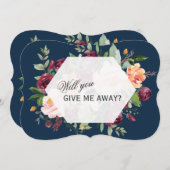 Burgundy Blush Floral Navy zal me weggeven Kaart (Voorkant / Achterkant)