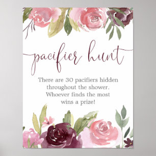 Burgundy blush floral Pacifier jaagt op douchespel Poster
