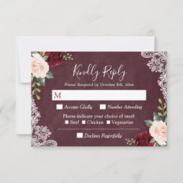 Burgundy Blush Floral Paisley Lace Wedding RSVP