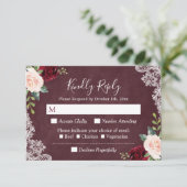 Burgundy Blush Floral Paisley Lace Wedding RSVP (Staand voorkant)