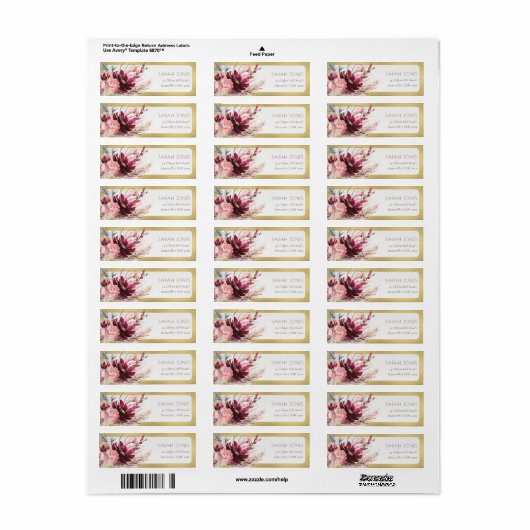 Burgundy Blush Floral Pampas Grass Adres Label (Full Sheet)