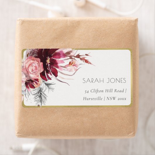 Burgundy Blush Floral Pampas Grass Adres Label (Insitu)
