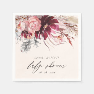 Burgundy Blush Floral Pampas Grass Baby shower Servet