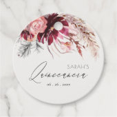 Burgundy Blush Floral Pampas Grass Quinceanera Bedankjes Labels (Voorkant)