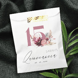 Burgundy Blush Floral Pampas Grass Quinceanera Bedankzakje