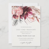 Burgundy Blush Floral Pampas Grass Wedding Invite Bedankkaart (Voorkant)