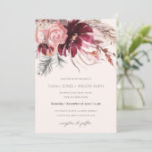 Burgundy Blush Floral Pampas Grass Wedding Invite Bedankkaart (Staand voorkant)