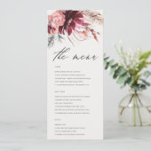 Burgundy Blush Floral Pampas Grass Wedding Menu (Staand voorkant)