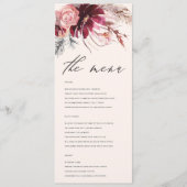 Burgundy Blush Floral Pampas Grass Wedding Menu (Voorkant)