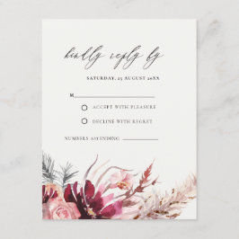 Burgundy Blush Floral Pampas Grass Wedding RSVP En Informatiekaartje