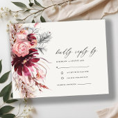 Burgundy Blush Floral Pampas Grass Wedding RSVP En Informatiekaartje