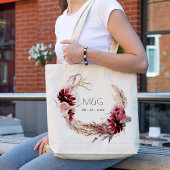 Burgundy Blush Floral Pampas Grass Wedding Tote Bag