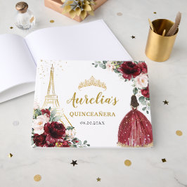 Burgundy Blush Floral Paris Eiffel Quinceanera XV Gastenboek