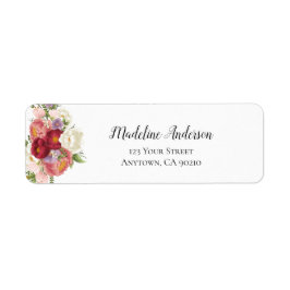 Burgundy Blush Floral Peony Custom Return Address Etiket
