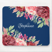 Burgundy Blush Floral Persoonlijke naam Muismat (Voorkant)