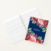 Burgundy Blush Floral Persoonlijke naam Navy Blue Notitieboek (Binnen)
