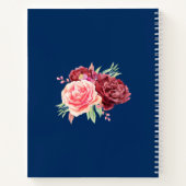 Burgundy Blush Floral Persoonlijke naam Navy Blue Notitieboek (Achterkant)