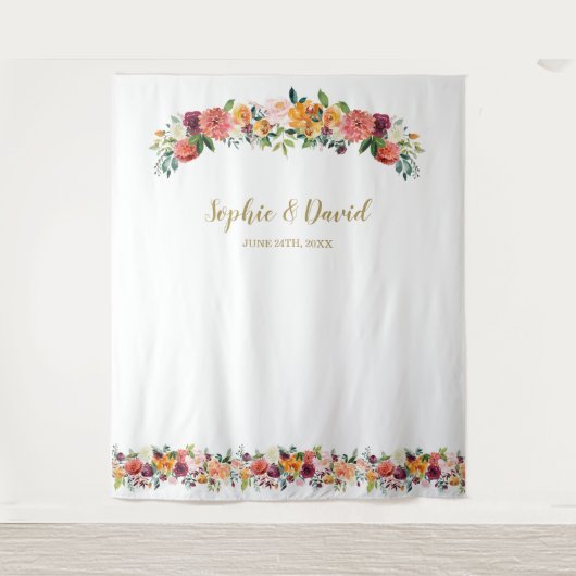 Burgundy Blush Floral Photo Booth Backdrop Wandkleed (Voorkant)