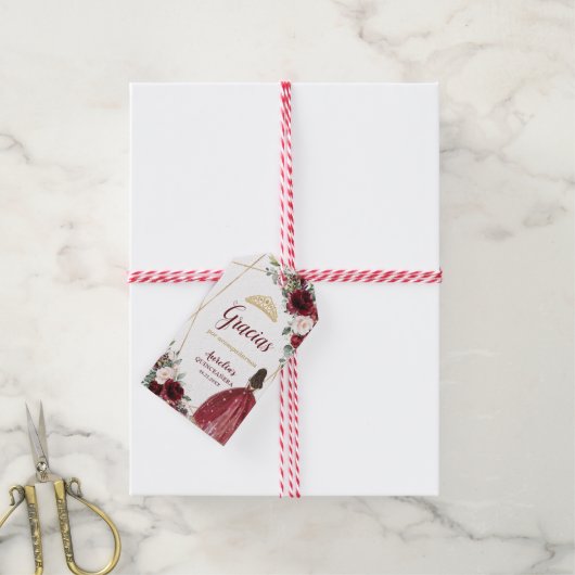 Burgundy Blush Floral Princess Crown Quinceanera Cadeaulabel (Met Touw)