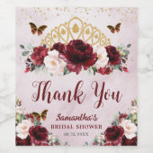 Burgundy Blush Floral Princess Crown Vrijgezellenf Wijn Etiket (Enkel label)