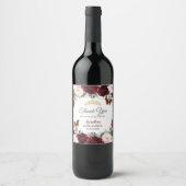 Burgundy Blush Floral Quinceañera Butterflies Gold Wijn Etiket (Voorkant)