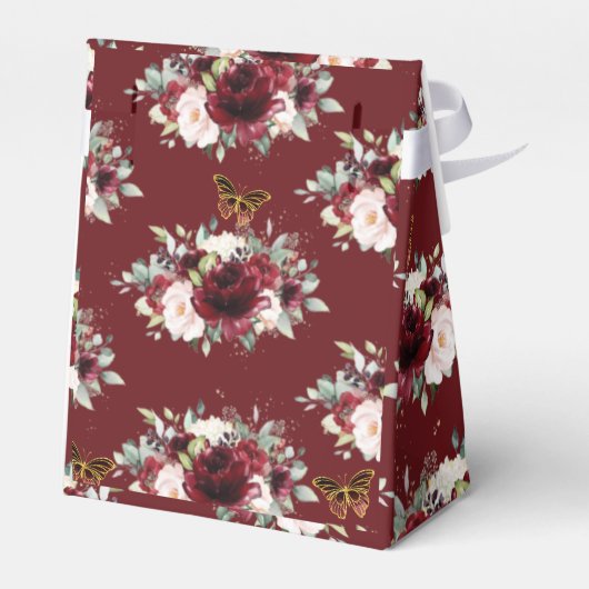 Burgundy Blush Floral Quinceañera Butterfly Tiara Bedankdoosjes (Achterkant)