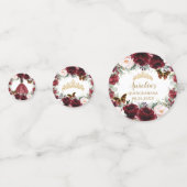 Burgundy Blush Floral Quinceañera Crown Butterfly Confetti (Voorkanten)