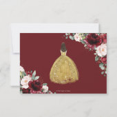 Burgundy Blush Floral Quinceañera Gold Princess RSVP Kaartje (Achterkant)