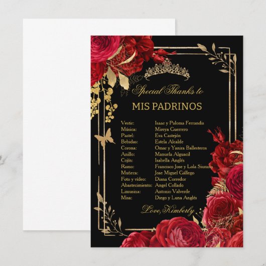 Burgundy Blush Floral QUINCEAÑERA Padrinos Card Kaart (Voorkant / Achterkant)