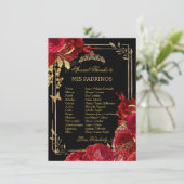 Burgundy Blush Floral QUINCEAÑERA Padrinos Card Kaart (Staand voorkant)