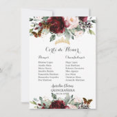 Burgundy Blush Floral QUINCEAÑERA Padrinos Kaart (Achterkant)