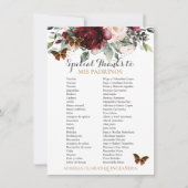 Burgundy Blush Floral QUINCEAÑERA Padrinos Kaart (Voorkant)