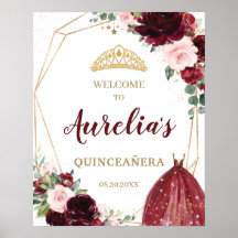 Burgundy Blush Floral Quinceañera Tiara Welkom